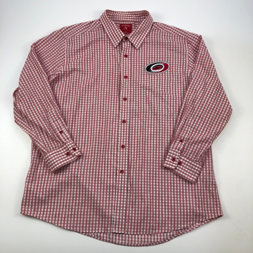 Carolina Hurricanes Antigua Button Down Mens XL Red Plaid Gingham NHL Hockey EUC